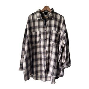 UNIXEX boohoo Extreme Oversized Checked Shirt BUTTON DOWN casual fresh Navy 1o